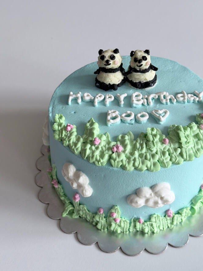 Cute panda holding hands cake
