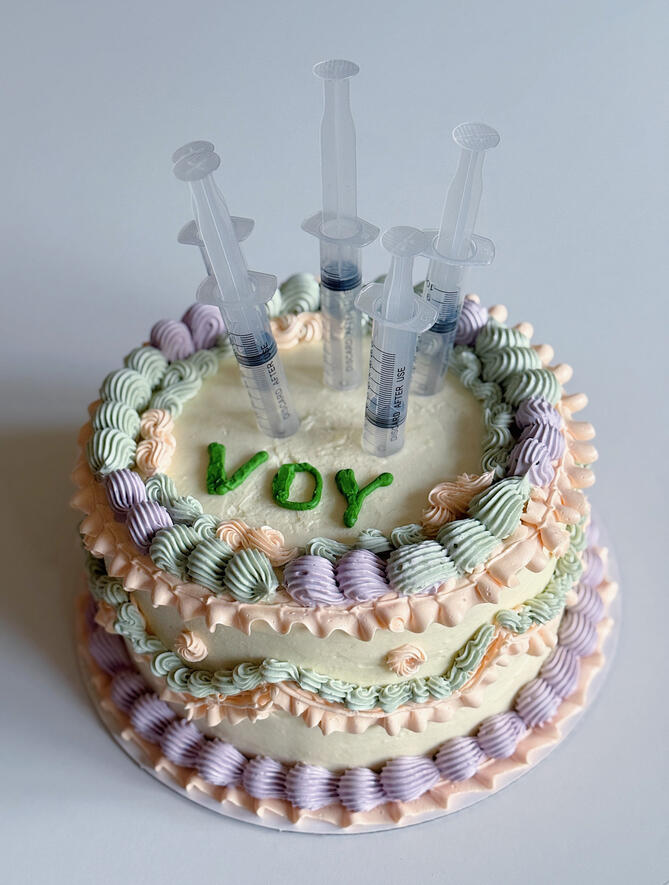 Custom company product launch cake