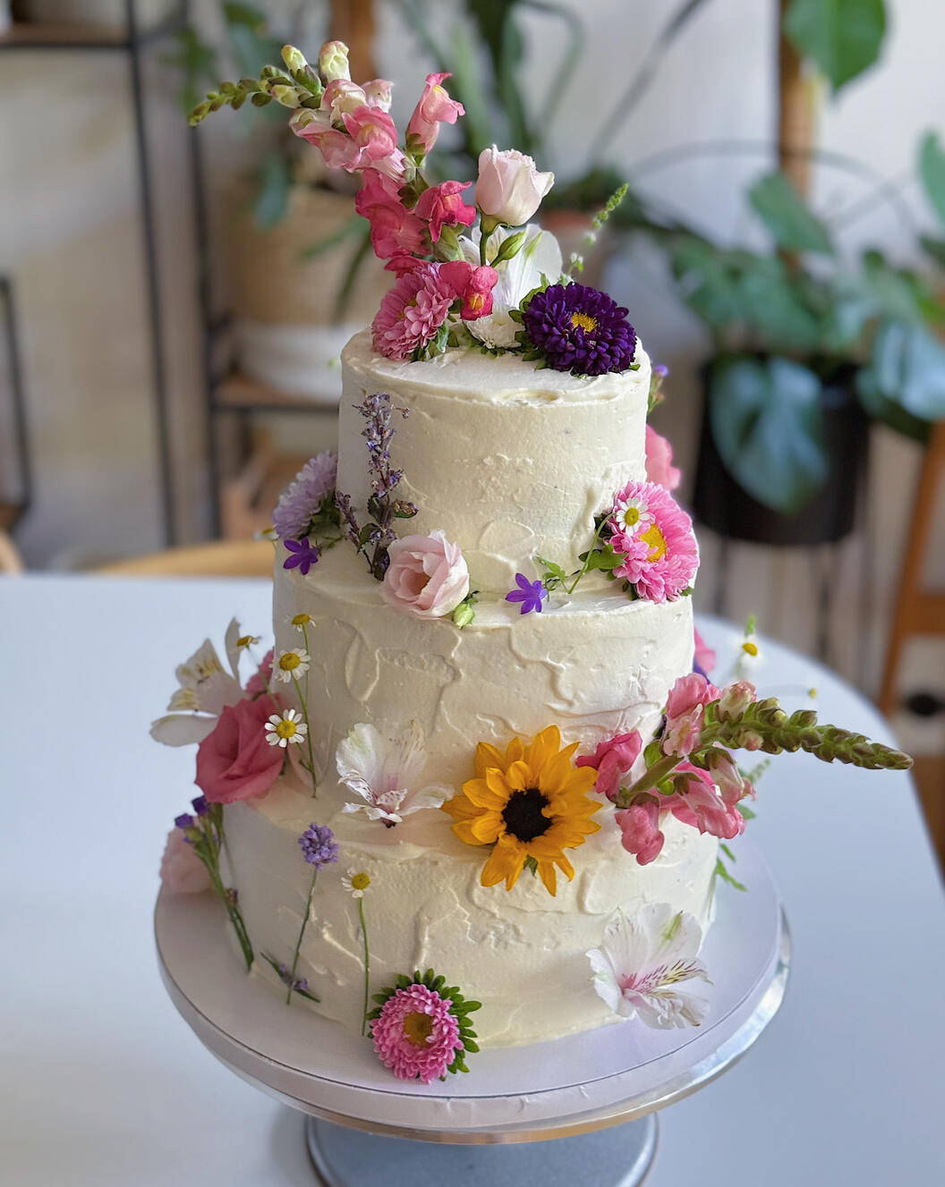 three tier summer floral romantic wedding cake