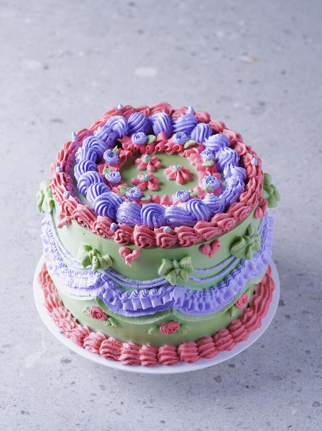 Purple green pink vintage lambeth birthday cake